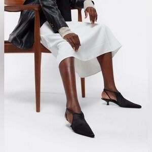 NEW KHAITE Black Lafayette Satin Slingback Kitten Heels